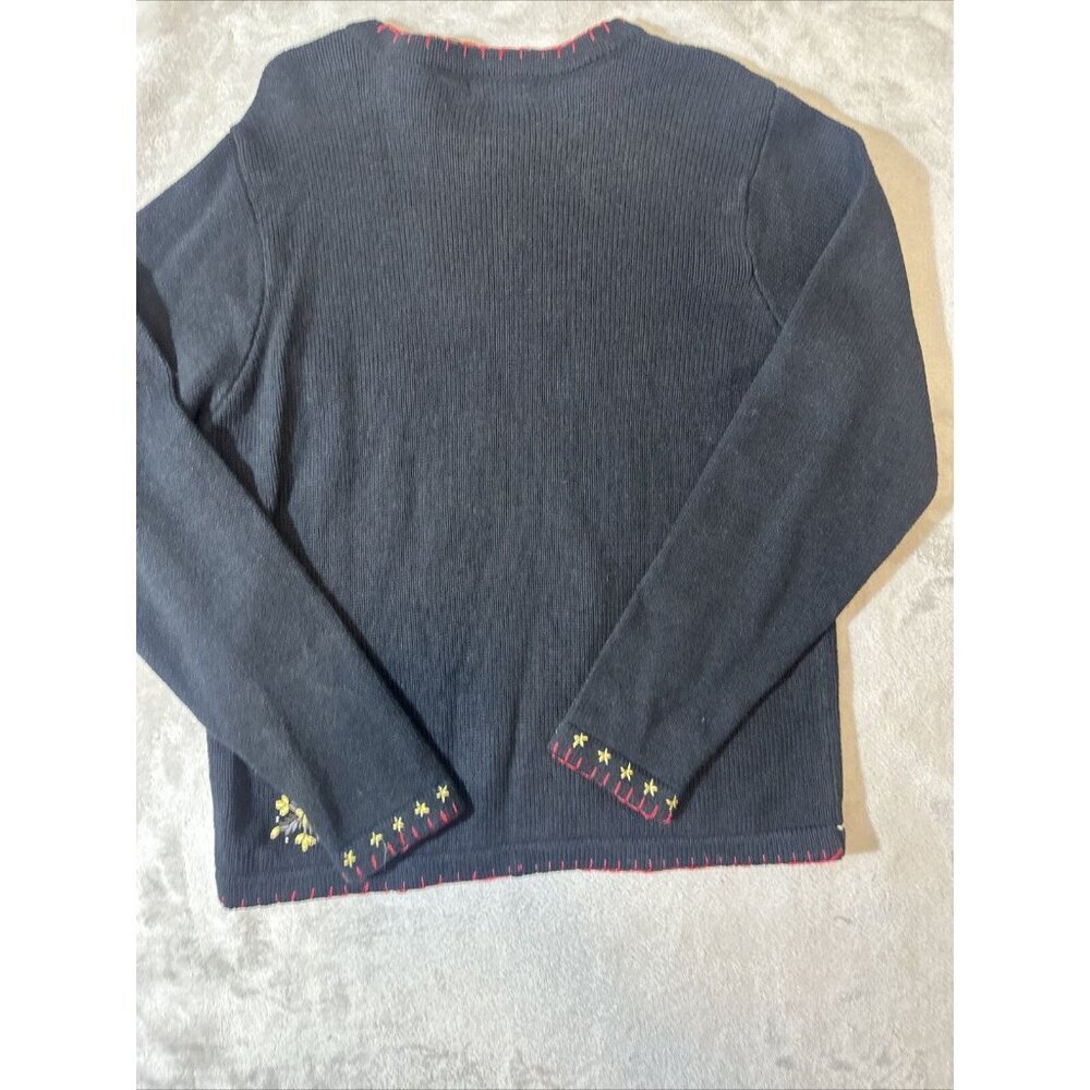 Women’s Vintage Christmas Sweater Granny Core Black Green B.P Design Size Medium - Picture 4 of 14